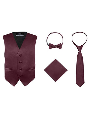 Boy's 4 Piece Vest Set, with Bow Tie, Neck Tie & Pocket Hankie