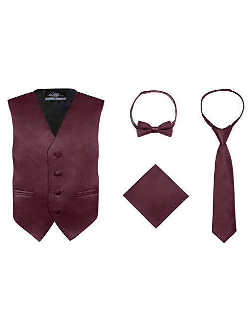 Boy's 4 Piece Vest Set, with Bow Tie, Neck Tie & Pocket Hankie