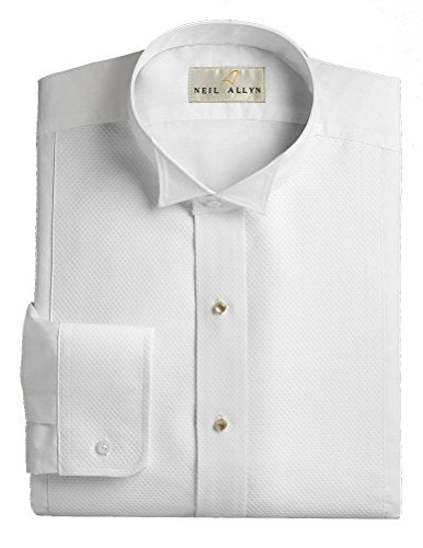 Neil Allyn Wing Collar Tuxedo Shirt, Pique Bib Front, 65% Polyester 35% Cotton (16-32/33) White
