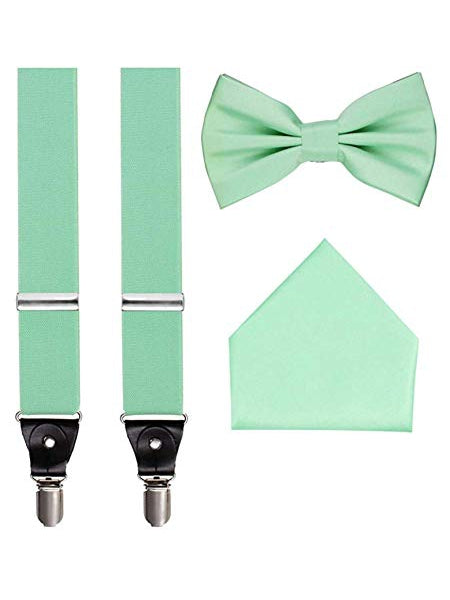 S.H. Churchill & Co. Men's 3 Piece Spearmint Suspender Set - Includes Suspenders, Matching Bow Tie, Pocket Hanky and Gift Box