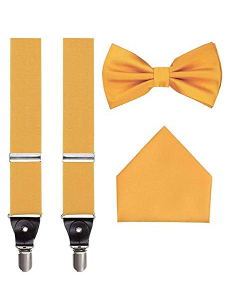 Men's 3 Piece Sunflower Yellow Suspender Set - Includes Suspenders, Matching Bow Tie, Pocket Hanky and Gift Box