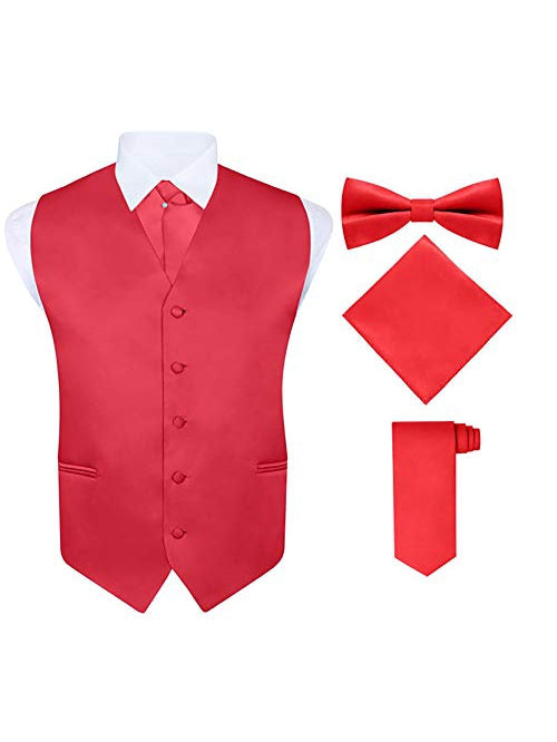 Men's 5 Piece Vest Set, with Ascot, Bow Tie, Neck Tie & Pocket Hanky