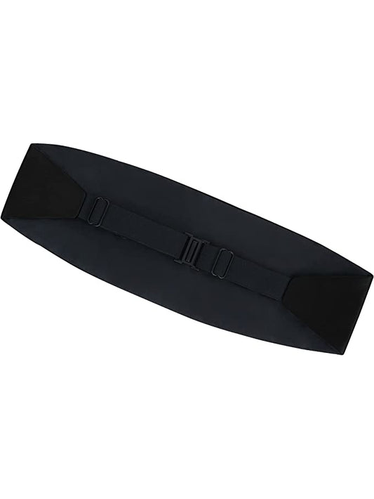 Black 100% Silk Cummerbund & Self Tie Bow Tie Set