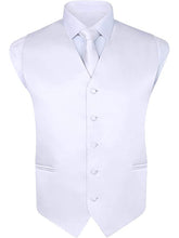 Load image into Gallery viewer, S.H. Churchill &amp; Co. Men&#39;s 4 Piece White Vest Set, with Bow Tie, Neck Tie &amp; Pocket Hankie

