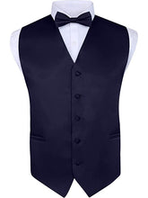 Load image into Gallery viewer, S.H. Churchill &amp; Co. Men&#39;s 4 Piece Navy Vest Set, with Bow Tie, Neck Tie &amp; Pocket Hankie
