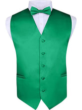 Load image into Gallery viewer, S.H. Churchill &amp; Co. Men&#39;s 4 Piece Kelly Green Vest Set, with Bow Tie, Neck Tie &amp; Pocket Hankie
