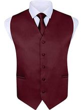 Load image into Gallery viewer, S.H. Churchill &amp; Co. Men&#39;s 4 Piece Burgundy Vest Set, with Bow Tie, Neck Tie &amp; Pocket Hankie
