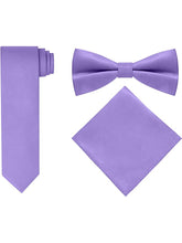 Load image into Gallery viewer, S.H. Churchill &amp; Co. Men&#39;s 4 Piece Light Purple Vest Set, with Bow Tie, Neck Tie &amp; Pocket Hankie
