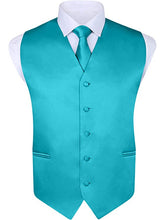Load image into Gallery viewer, S.H. Churchill &amp; Co. Men&#39;s 4 Piece Teal Vest Set, with Bow Tie, Neck Tie &amp; Pocket Hankie
