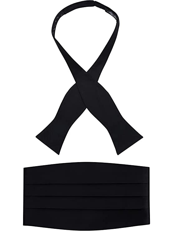Black 100% Silk Cummerbund & Self Tie Bow Tie Set