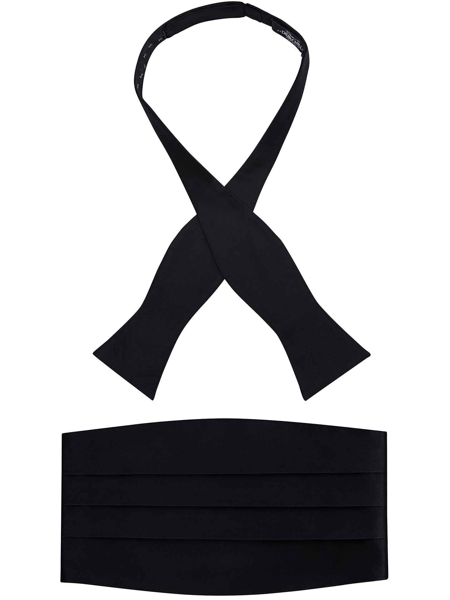 S.H. Churchill & Co. Men's Black Self Tie Bow Tie and Cummerbund Set