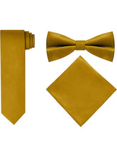 Load image into Gallery viewer, S.H. Churchill &amp; Co. Men&#39;s 4 Piece Gold Vest Set, with Bow Tie, Neck Tie &amp; Pocket Hankie
