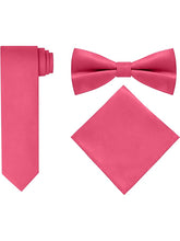 Load image into Gallery viewer, S.H. Churchill &amp; Co. Men&#39;s 4 Piece Hot Pink Vest Set, with Bow Tie, Neck Tie &amp; Pocket Hankie
