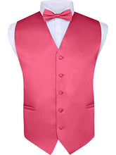 Load image into Gallery viewer, S.H. Churchill &amp; Co. Men&#39;s 4 Piece Hot Pink Vest Set, with Bow Tie, Neck Tie &amp; Pocket Hankie
