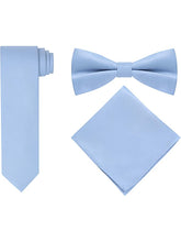 Load image into Gallery viewer, S.H. Churchill &amp; Co. Men&#39;s 4 Piece Light Blue Vest Set, with Bow Tie, Neck Tie &amp; Pocket Hankie
