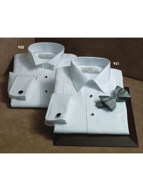 100% Cotton Pleated Laydown Collar Tuxedo Shirt - French Cuffs