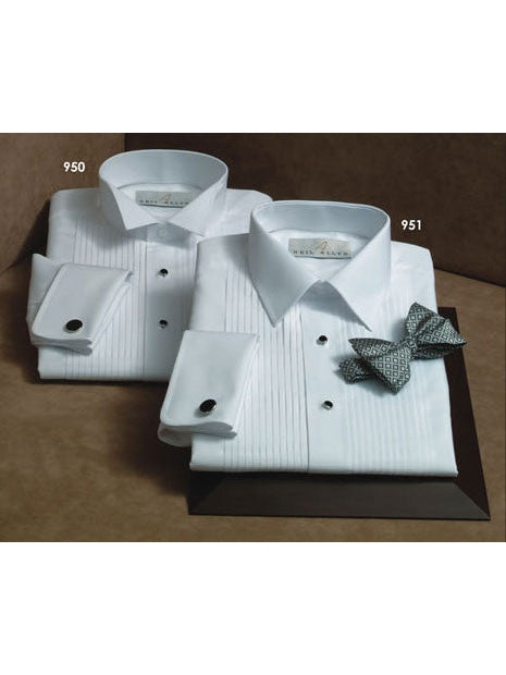 100% Cotton Pleated Laydown Collar Tuxedo Shirt - French Cuffs