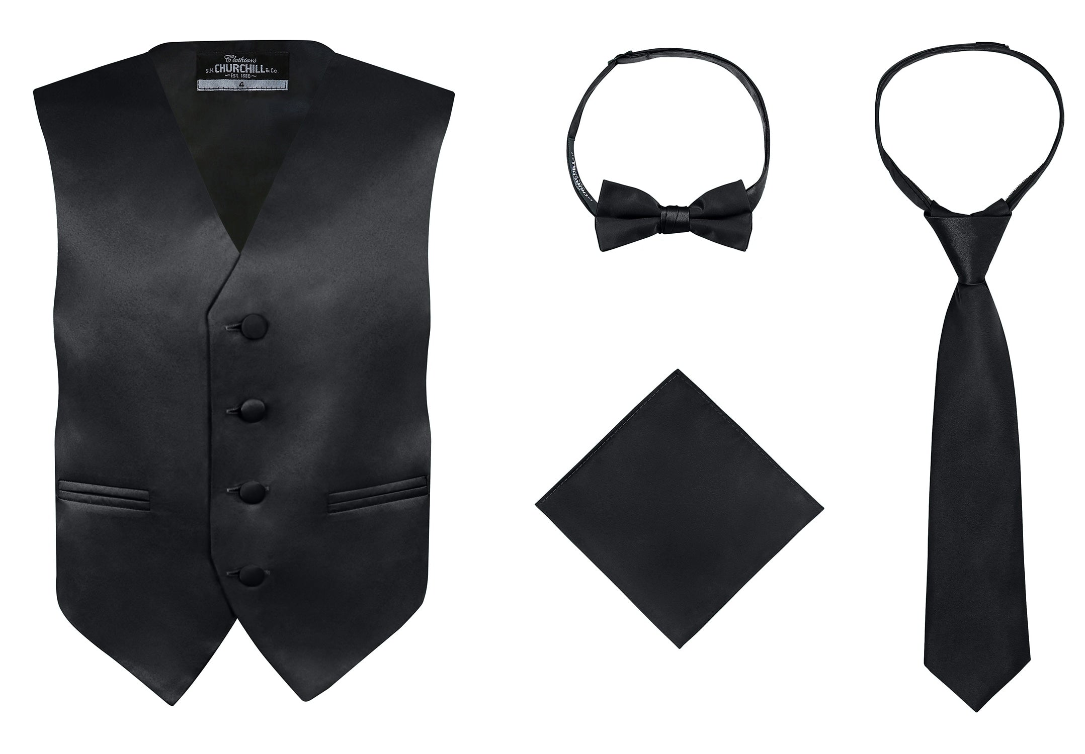 S.H. Churchill & Co. Boy's 4 Piece Vest Set, with Bow Tie, Neck Tie & – Fine Tux