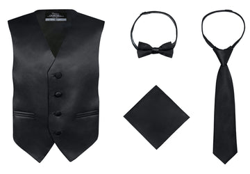 S.H. Churchill & Co. Boys 4 Piece Vest Set, with Bow Tie, Neck Tie & Pocket Hankie