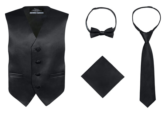S.H. Churchill & Co. Boys 4 Piece Vest Set, with Bow Tie, Neck Tie & Pocket Hankie