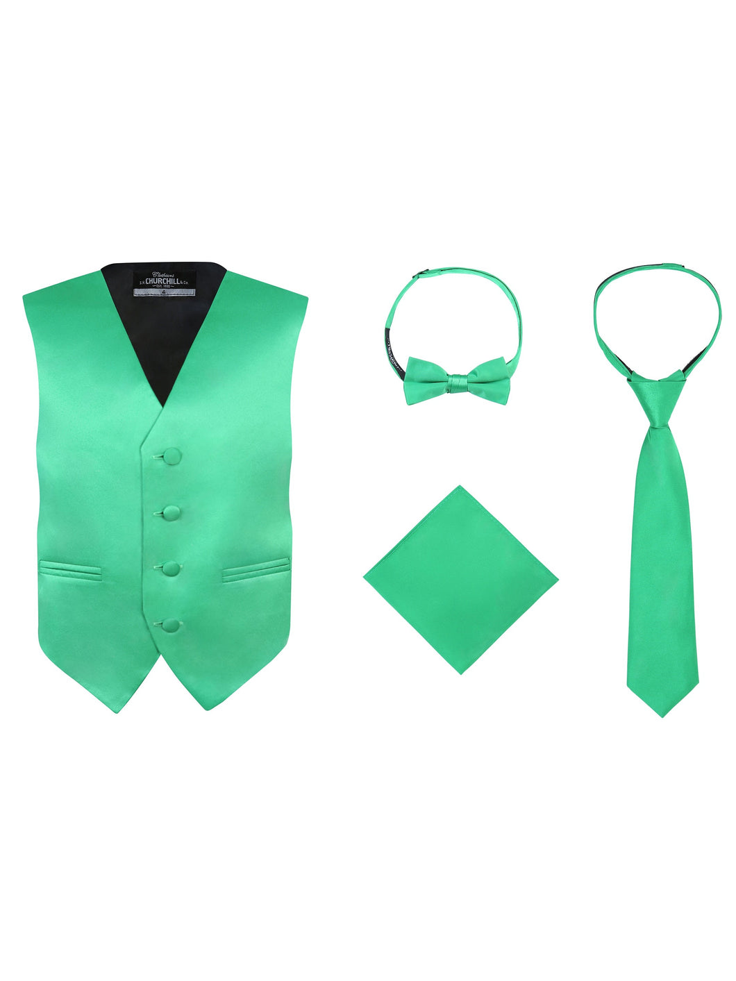 Boy's 4 Piece Vest Set, with Bow Tie, Neck Tie & Pocket Hankie