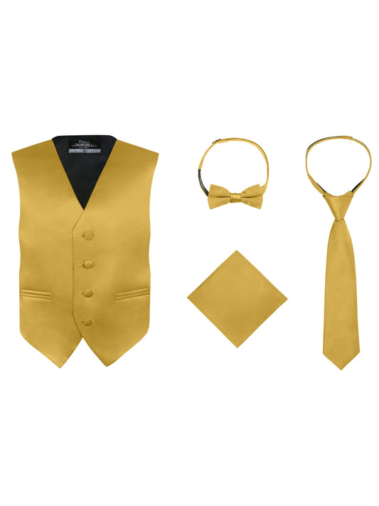 Boys  4 Piece Vest Set, with Bow Tie, Neck Tie & Pocket Hankie