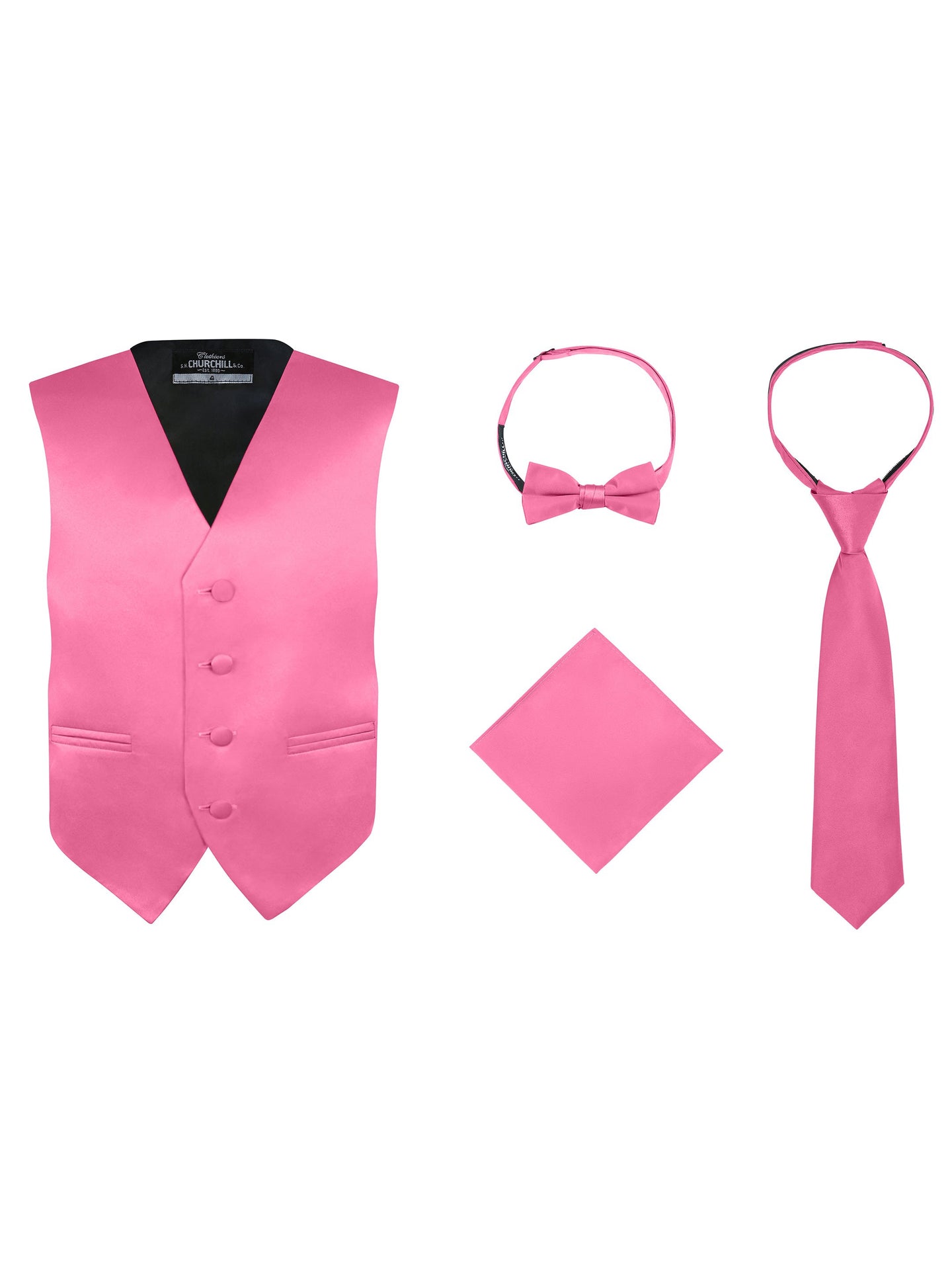 S.H. Churchill & Co. Boy's 4 Piece Vest Set, with Bow Tie, Neck Tie & Pocket Hankie