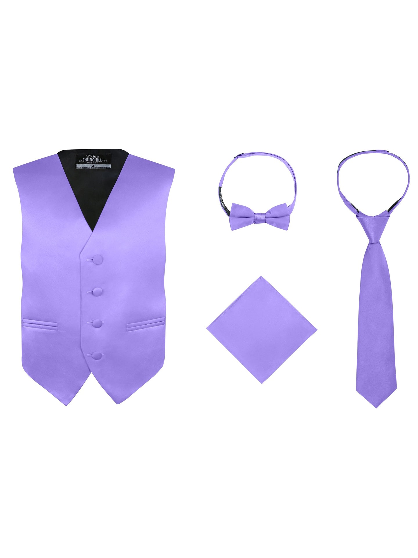 Boy's 4 Piece Vest Set, with Bow Tie, Neck Tie & Pocket Hankie