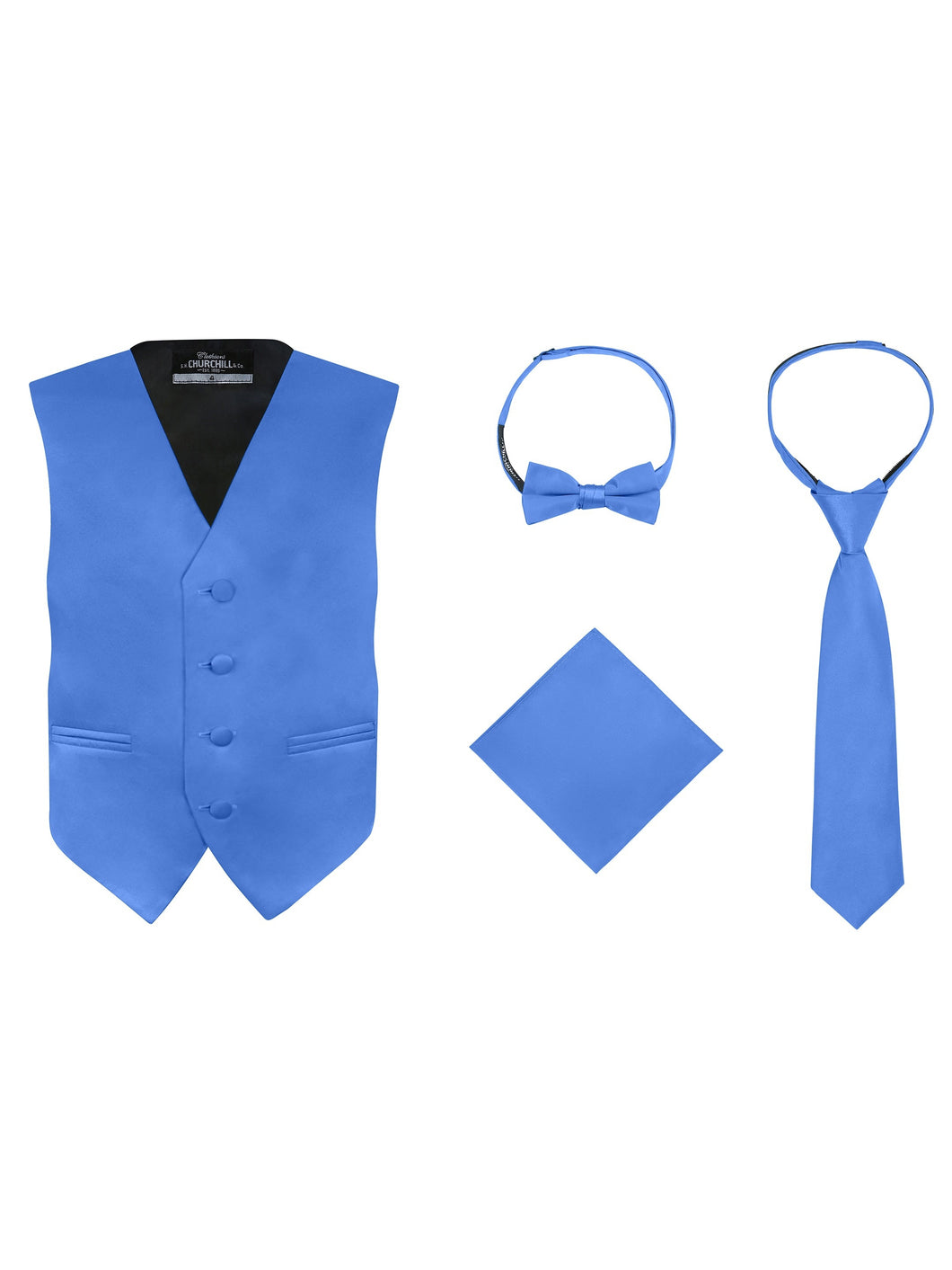Boy's 4 Piece Vest Set, with Bow Tie, Neck Tie & Pocket Hankie