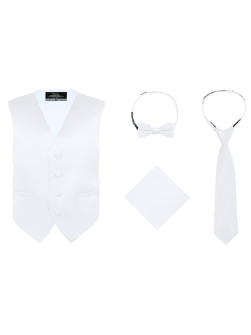 Boys  4 Piece Vest Set, with Bow Tie, Neck Tie & Pocket Hankie