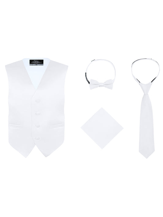 Boys  4 Piece Vest Set, with Bow Tie, Neck Tie & Pocket Hankie