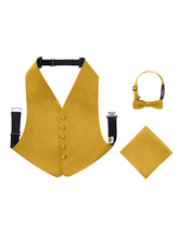 Load image into Gallery viewer, S.H. Churchill &amp; Co. Boy&#39;s 3 Piece Gold Backless Formal Vest Set - Includes Vest, Bow Tie, Pocket Square for Tuxedo or Suit
