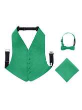 Load image into Gallery viewer, S.H. Churchill &amp; Co. Boy&#39;s 3 Piece Kelly Green Backless Formal Vest Set - Includes Vest, Bow Tie, Pocket Square for Tuxedo or Suit
