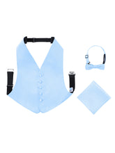 Load image into Gallery viewer, S.H. Churchill &amp; Co. Boy&#39;s 3 Piece Light Blue Backless Formal Vest Set - Includes Vest, Bow Tie, Pocket Square for Tuxedo or Suit
