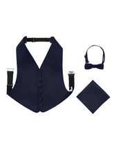 Load image into Gallery viewer, S.H. Churchill &amp; Co. Boy&#39;s 3 Piece Navy Backless Formal Vest Set - Includes Vest, Bow Tie, Pocket Square for Tuxedo or Suit

