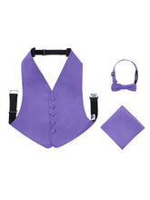 Load image into Gallery viewer, S.H. Churchill &amp; Co. Boy&#39;s 3 Piece Purple Backless Formal Vest Set - Includes Vest, Bow Tie, Pocket Square for Tuxedo or Suit
