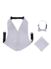 Load image into Gallery viewer, S.H. Churchill &amp; Co. Boy&#39;s 3 Piece Silver Backless Formal Vest Set - Includes Vest, Bow Tie, Pocket Square for Tuxedo or Suit

