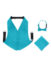 Load image into Gallery viewer, S.H. Churchill &amp; Co. Boy&#39;s 3 Piece Teal Backless Formal Vest Set - Includes Vest, Bow Tie, Pocket Square for Tuxedo or Suit
