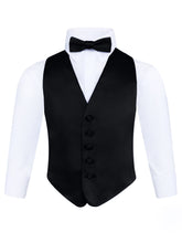 Load image into Gallery viewer, S.H. Churchill &amp; Co. Boy&#39;s 3 Piece Black Backless Formal Vest Set - Includes Vest, Bow Tie, Pocket Square for Tuxedo or Suit
