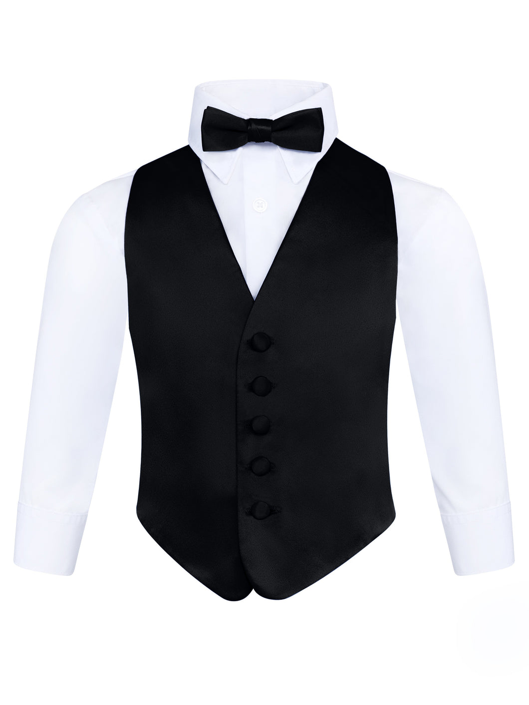 S.H. Churchill & Co. Boy's 3 Piece Black Backless Formal Vest Set - Includes Vest, Bow Tie, Pocket Square for Tuxedo or Suit
