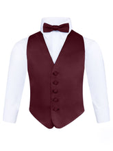 Load image into Gallery viewer, S.H. Churchill &amp; Co. Boy&#39;s 3 Piece Burgundy Backless Formal Vest Set - Includes Vest, Bow Tie, Pocket Square for Tuxedo or Suit
