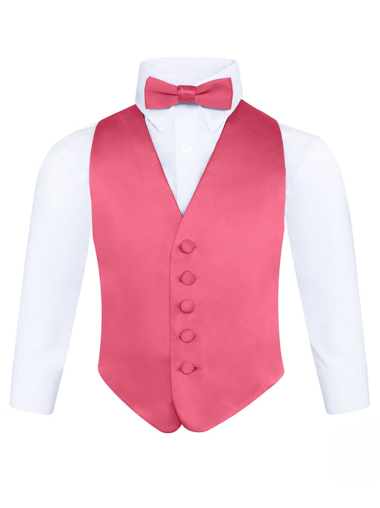 Boys Fuschia 3-Piece Backless Formal Vest Set with Bow Tie & Pocket Square
