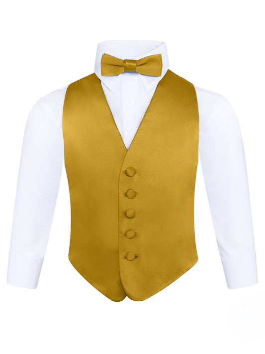 Boys Gold 3-Piece Backless Formal Vest Set with Bow Tie & Pocket Square