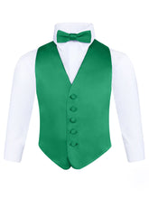 Load image into Gallery viewer, S.H. Churchill &amp; Co. Boy&#39;s 3 Piece Kelly Green Backless Formal Vest Set - Includes Vest, Bow Tie, Pocket Square for Tuxedo or Suit
