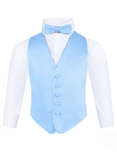 Load image into Gallery viewer, S.H. Churchill &amp; Co. Boy&#39;s 3 Piece Light Blue Backless Formal Vest Set - Includes Vest, Bow Tie, Pocket Square for Tuxedo or Suit
