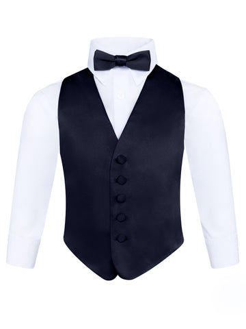 Boys Navy 3-Piece Backless Formal Vest Set with Bow Tie & Pocket Square
