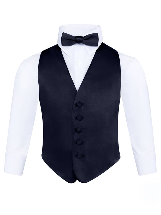 Boys Navy 3-Piece Backless Formal Vest Set with Bow Tie & Pocket Square