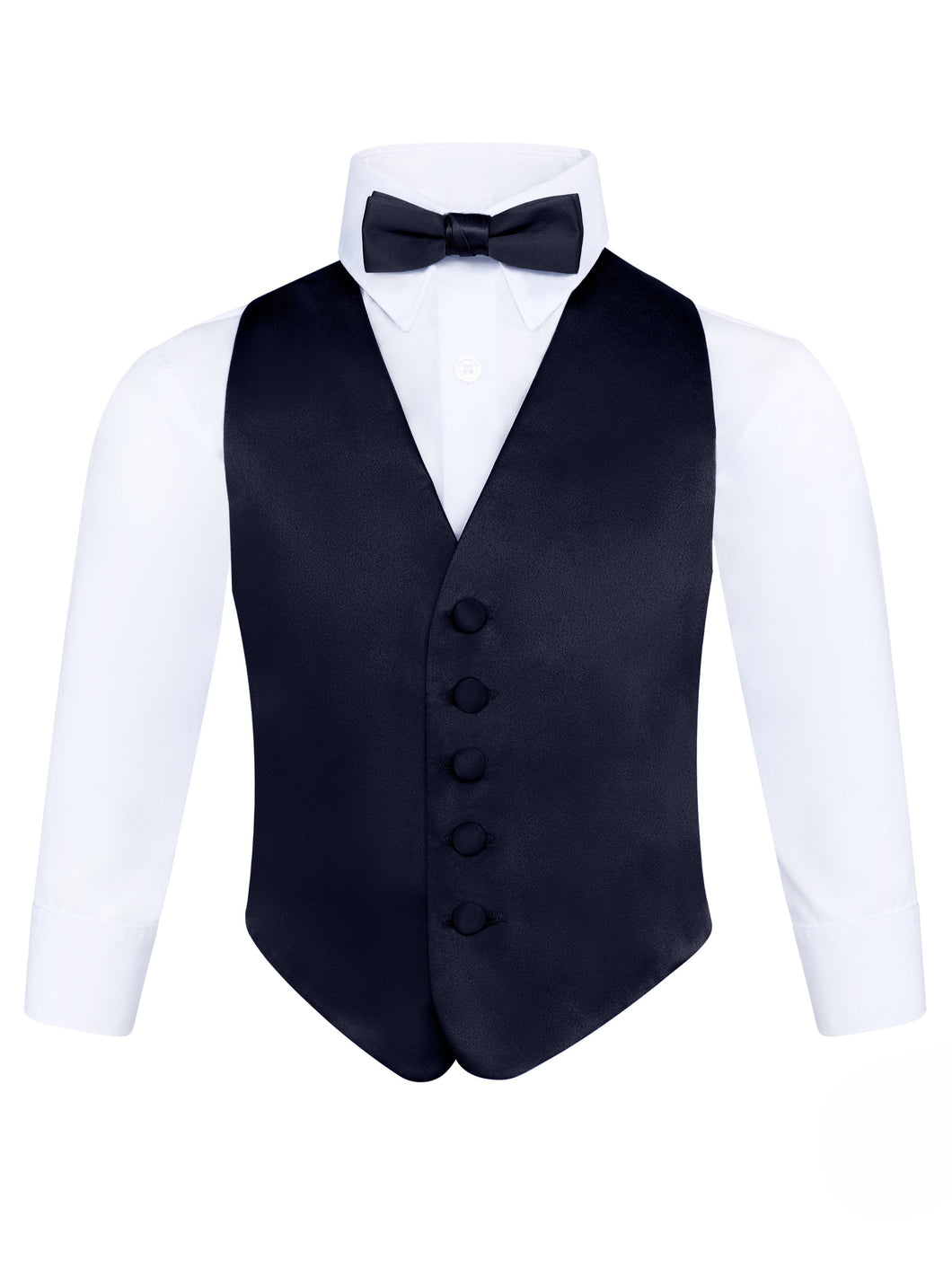 S.H. Churchill & Co. Boy's 3 Piece Navy Backless Formal Vest Set - Includes Vest, Bow Tie, Pocket Square for Tuxedo or Suit