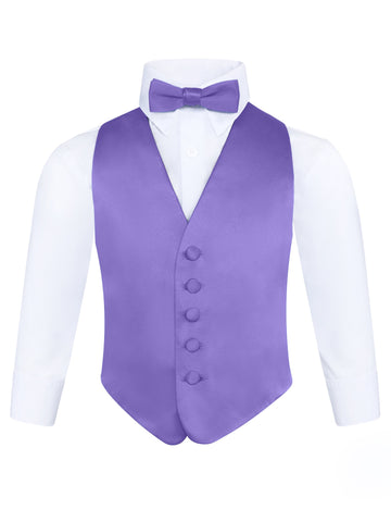 Boys Purple 3-Piece Backless Formal Vest Set with Bow Tie & Pocket Square