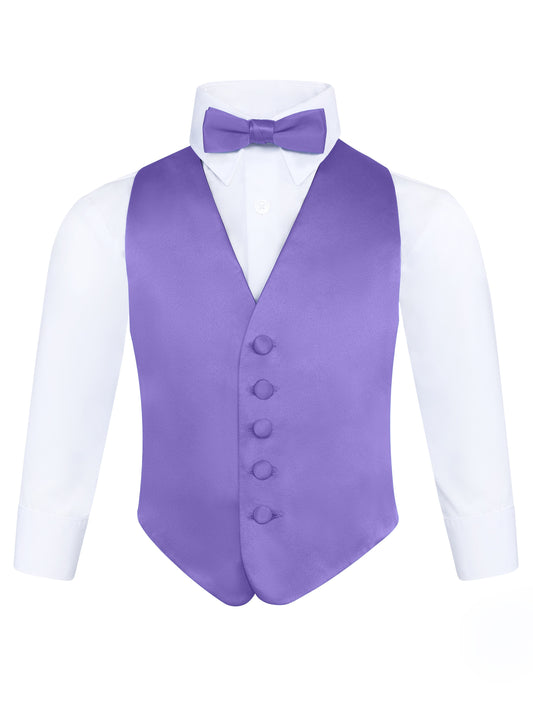 Boys Purple 3-Piece Backless Formal Vest Set with Bow Tie & Pocket Square